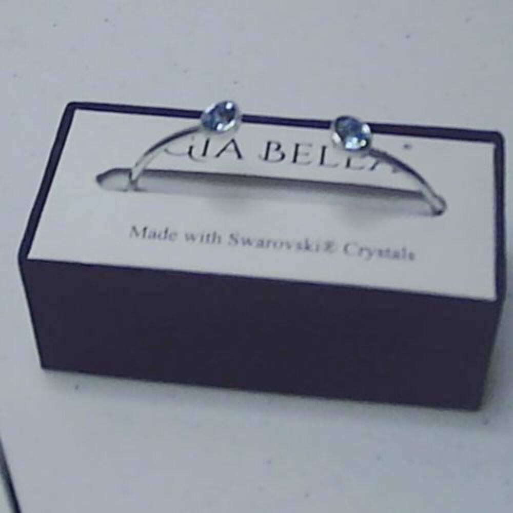 Gia Bella Blue Swarovski Crystals Silver-Colored Open Bangle Cuff